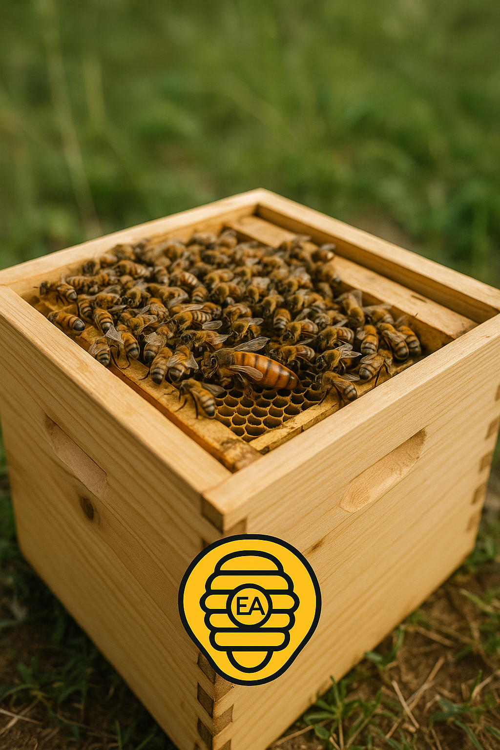 Caja de transporte para núcleos de abejas italianas, lista para la entrega.